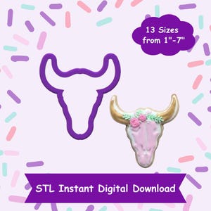 Cow Skull Cookie Cutter STL Digital Download - STL Instant Digital Download for 3D Printing - Cow Cookie Cutter STL