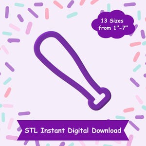 Puede incluir: Modelo 3D de bate de béisbol en STL morado para descargar. 13 tamaños de 1 a 7 pulgadas.