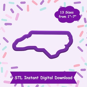 North Carolina Cookie Cutter STL Digital Download - STL Instant Digital Download for 3D Printing - State Cookie Cutter STL