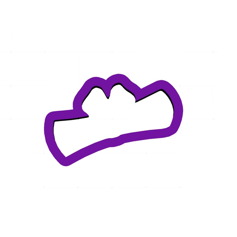 May include: A purple cookie cutter in the shape of a cowboy hat. The cutter has a thick outline and a simple design, perfect for creating themed cookies or treats. The image is set against a plain white background.