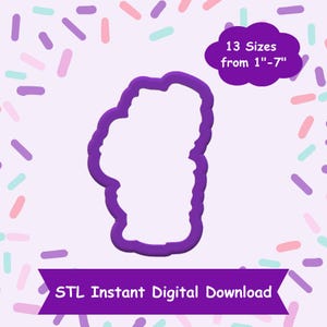 Può includere: Download digitale viola di un file STL stampabile in 3D per un tagliapasta a forma di fiore. L'immagine include il testo "13 dimensioni da 1"-7" e "STL Download digitale istantaneo".