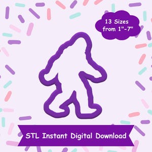 May include: Purple silhouette of Bigfoot walking, 13 sizes from 1" to 7", STL Instant Digital Download