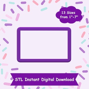 Puede incluir: Archivo STL de descarga digital púrpura para un marco rectangular. El marco está disponible en 13 tamaños de 1 a 7 pulgadas.