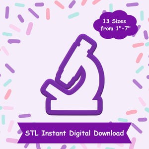 May include: Purple 3D printed STL file of a microscope. 13 sizes from 1" to 7". Instant digital download.