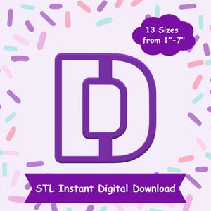 Cortador de galletas con la letra D en formato STL para descargar digitalmente - Descarga digital instantánea de STL para impresión 3D - Cortador de galletas con el alfabeto en formato STL