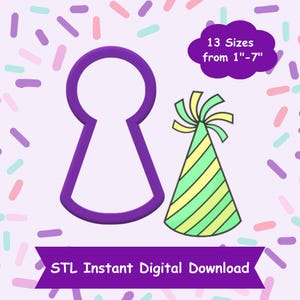 Party Hat Cookie Cutter STL Digital Download - STL Instant Digital Download for 3D Printing - Birthday Cookie Cutter STL