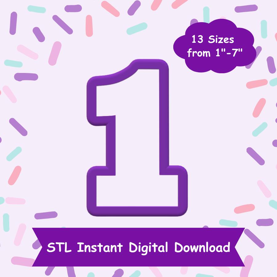 Number 1 Cookie Cutter STL Digital Download - STL Instant Digital Download for 3D Printing - Number Cookie Cutter STL