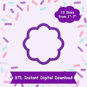 8 Scallop Flower Cookie Cutter STL Digital Download - STL Instant Digital Download for 3D Printing - Flower Cookie Cutter STL