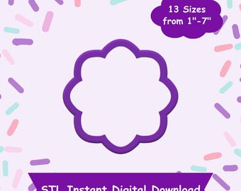 8 Cortador de biscoitos em forma de flor de vieira STL Download digital - Download digital instantâneo STL para impressão 3D - Cortador de biscoitos em forma de flor STL