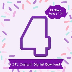 数字 4 クッキー カッター STL デジタル ダウンロード - 3D 印刷用の STL インスタント デジタル ダウンロード - 数字 クッキー カッター STL