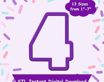 Number 4 Cookie Cutter STL Digital Download - STL Instant Digital Download for 3D Printing - Number Cookie Cutter STL