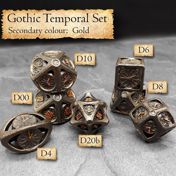 Gothic Temporal Dice set (Full) | Dungeons and Dragons | DND dice set | Role Playing Dice | D&D | RPG | Gift for Geeks