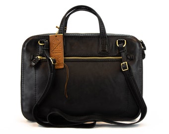 Black Leather Satchel | Messenger Bag | Vegetable Tanned | Satchel Purse | Crossbody Bag | Shoulder Bag | Zippered | Minimalistic