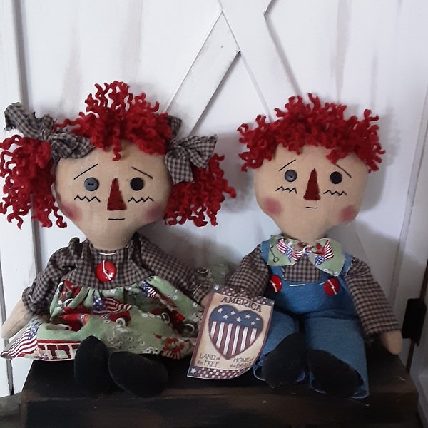 Primitive Raggedy Ann & Andy, Americana Rag Doll's Set, MADE TO ORDER