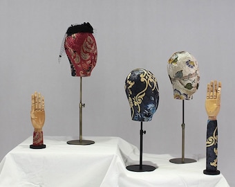 Luxury Velvet Floral Print Mannequin Head Form Hat Jewellery Props Head model Display stand