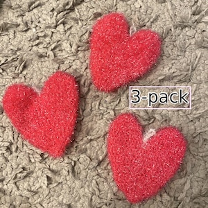 Mother&#39;s Day Gift 3 Pack of Pink heart Scrubber, Crochet Reusable DishWashing cloth Scrubby, Dish Washing Scrubbers, Handmade Ecofriendly
