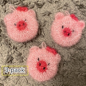 3 Pack Pig Scrubber, Crochet Reusable Dish cloth, Dish Scrubby, Dish Scrubbers, Handmade Eocfriendly, dish washing pink Animal Cute Adorable