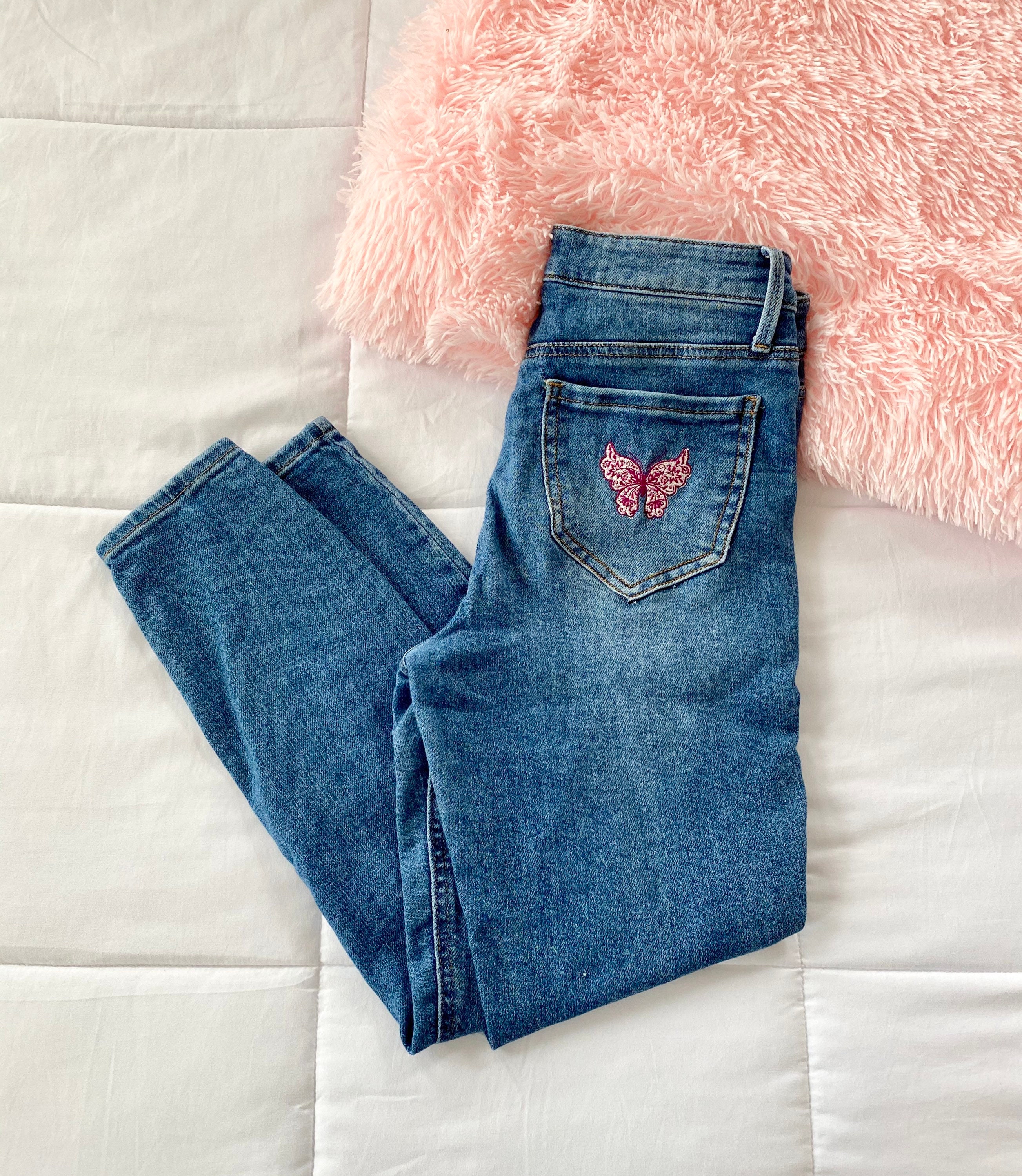 Butterfly Embroidered Jeans Etsy
