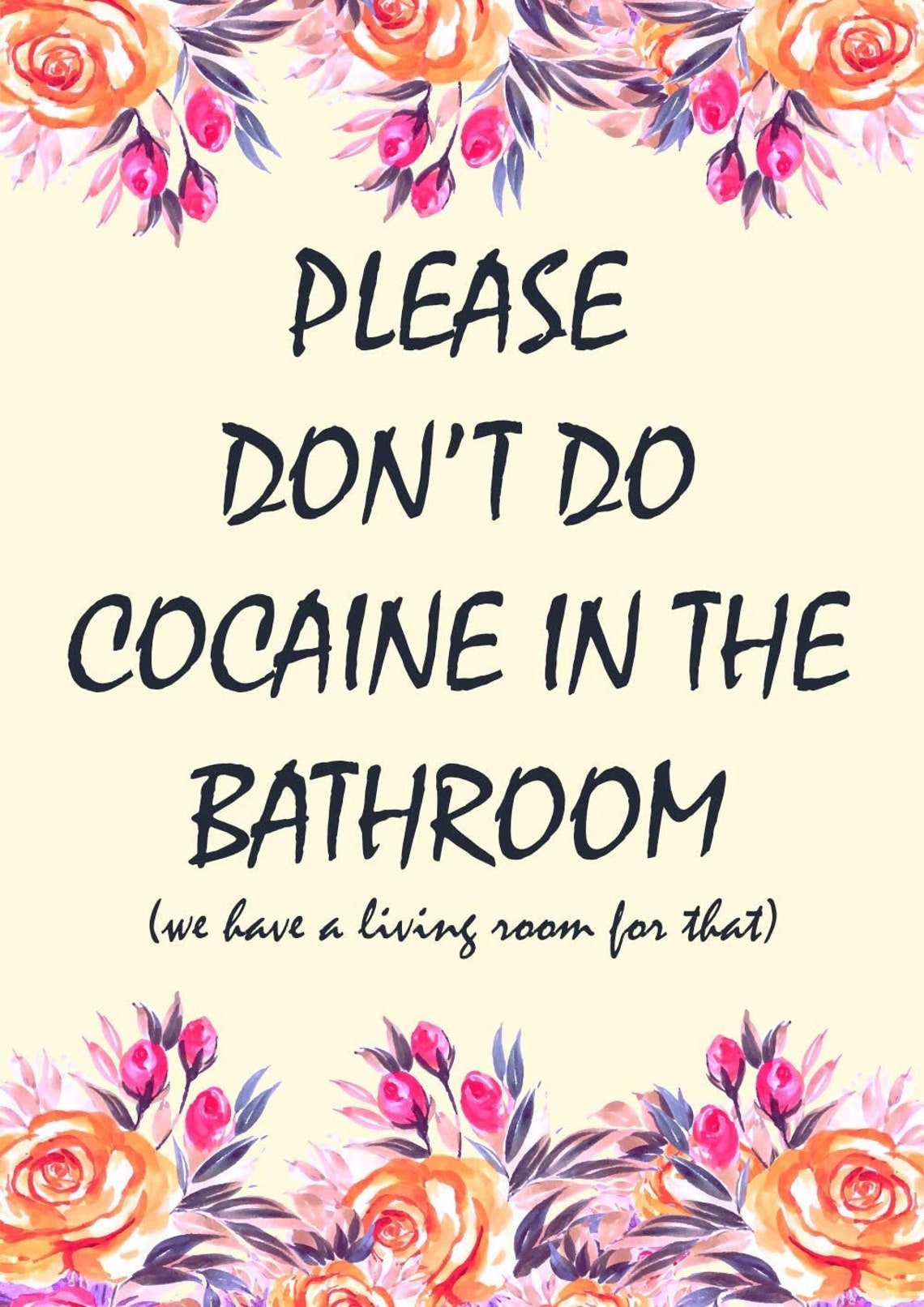 Plaque Métal Rétro "Please Don't Do Cocaine In The Bathroom" - 20x30cm, Décoration Murale Vintage - 3