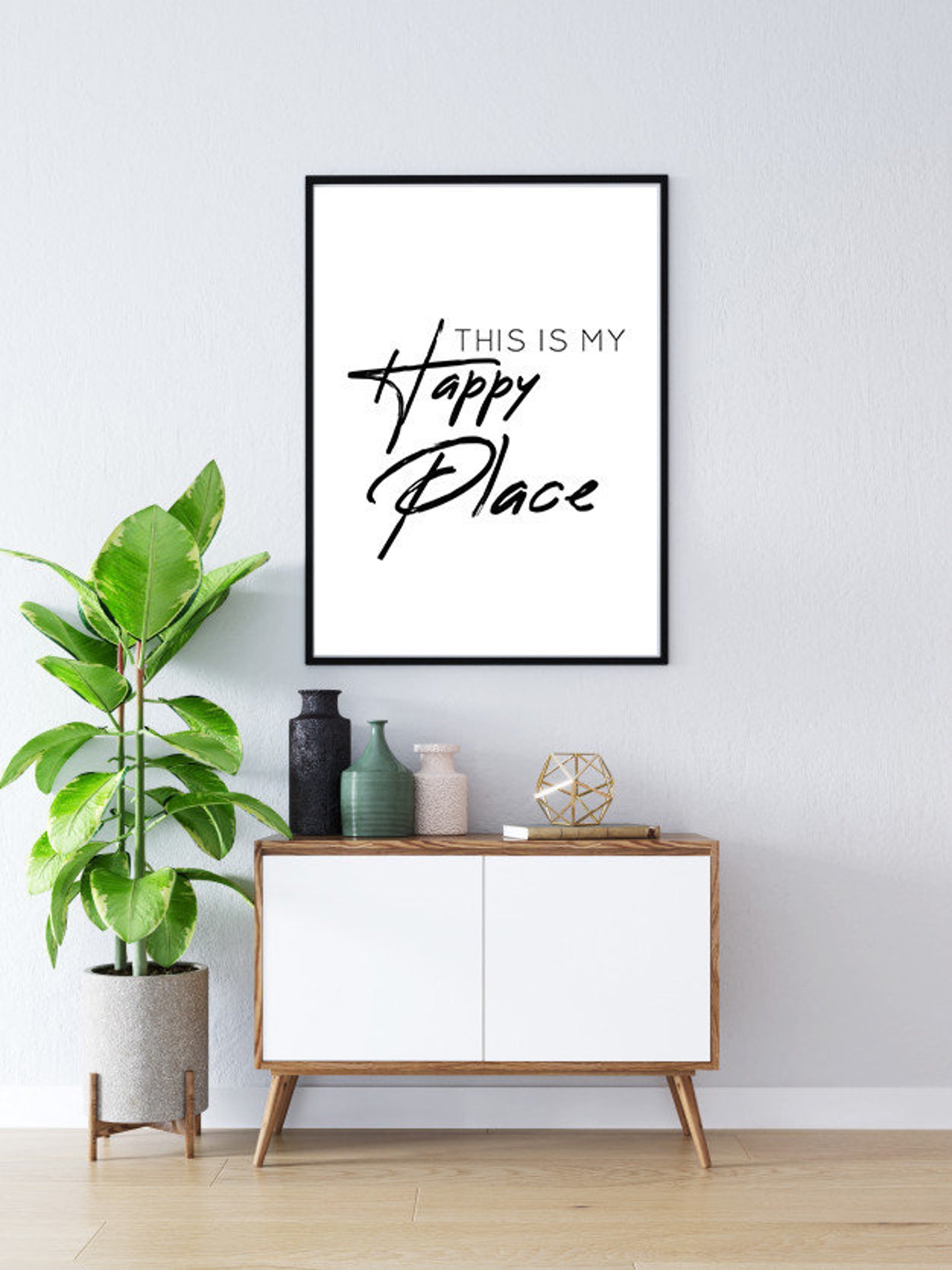 Poster happy Place Art Print A3 With or Without Frame in Black and