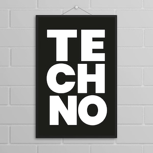 Póster "TECHNO" divertido cartel de regalo impreso en arte de pared con o sin marco en A4