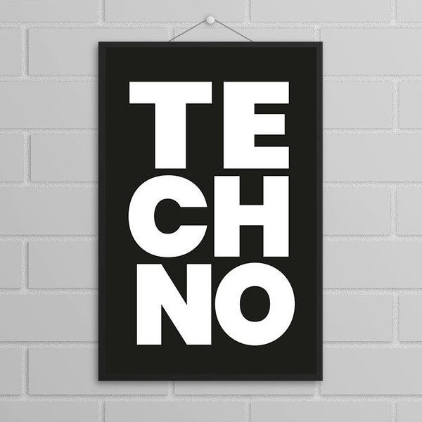 Poster "TECHNO" lustige Geschenk Zeichen Wand Kunstdruck mit oder ohne Rahmen