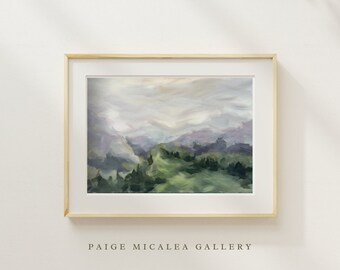 Dawn - Kunstdruck, Morgen Berg und Tal Gemälde Druck, Landschaft Acrylbild, Berg Wand Kunst