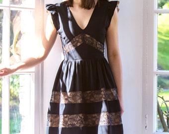 Melrose England - Ethically Made in England - Black Lace CAMINO Dress (Women’s Occasion dress - Lace Dress - Bridesmaid Dress)