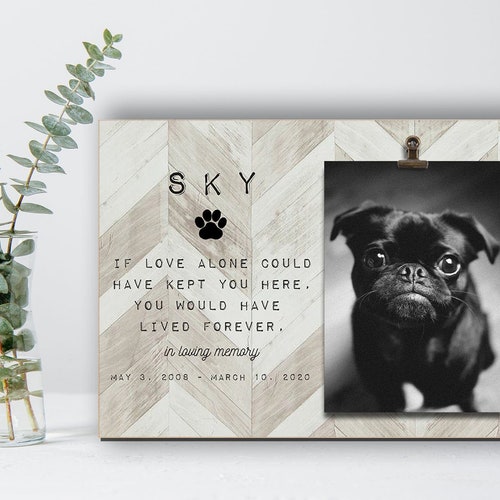 Personalised wooden box and photo album in loving memory Pug dog gift 