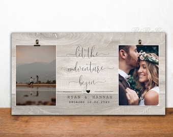 Personalized wedding gift,  Newly Wed frame, Picture frame, Let the adventure begin, Frame 15 in x 8 in - 2 Photos