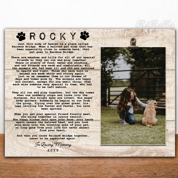 Pet Memorial Gift, RAINBOW BRIDGE Poem Frame 10.5x8 inches