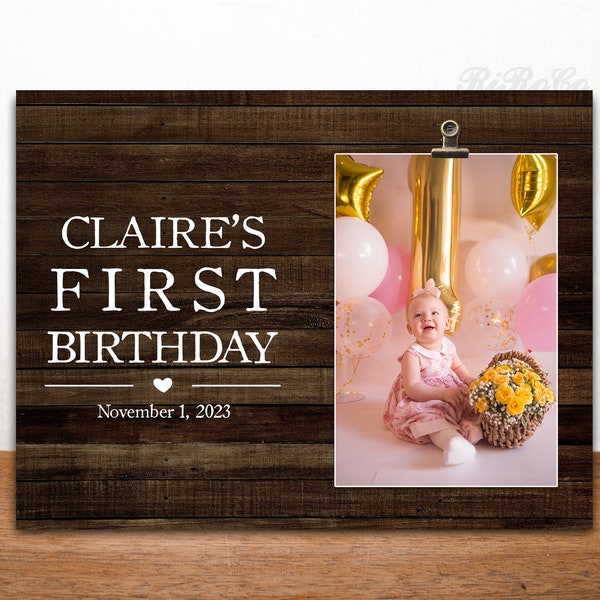 FIRST BIRTHDAY gift, one year old personalized picture frame, 1st birthday picture frame, gift for grandparents. custom photo frame