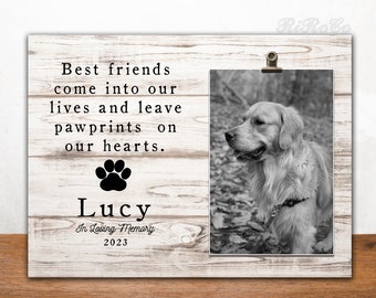 Dog memorial gift, pet memorial picture frame, personalized dog remembrance photo, paw prints on our hearts