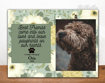 Dog memorial gift, pet memorial picture frame, personalized dog remembrance photo, paw prints on our hearts