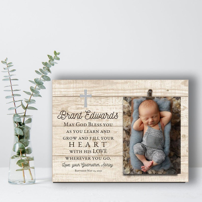 Baptism Gift Boy, Personalized Baptism Picture Frame for Godson, Baptism Print Sign for Boy, Dedication Gift, Unique Godchild Gift 