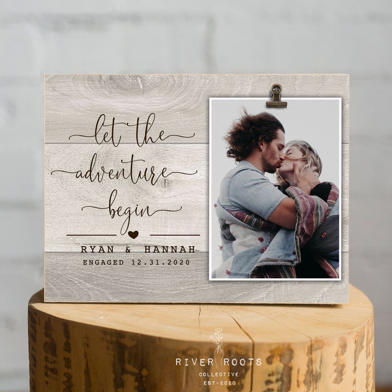 ENGAGEMENT GIFTS for Couple, Personalized Wedding photo frame, Let the adventure begin, 4x6 picture 