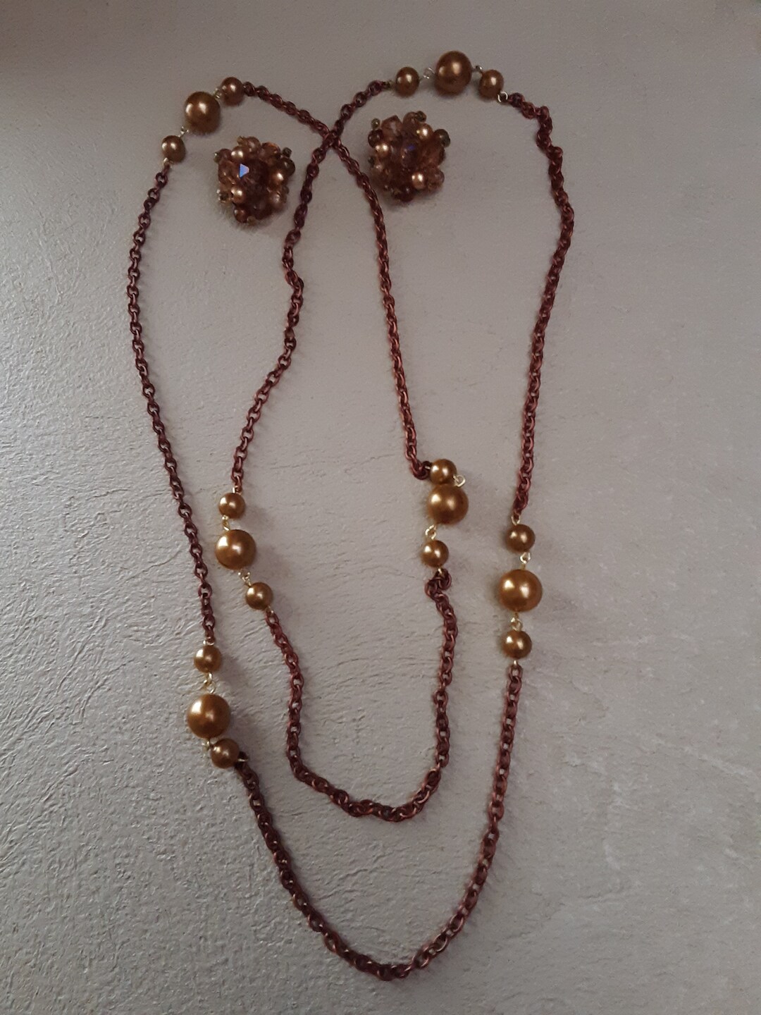 Vintage Copper Colored Necklace and Earrings Set Etsy