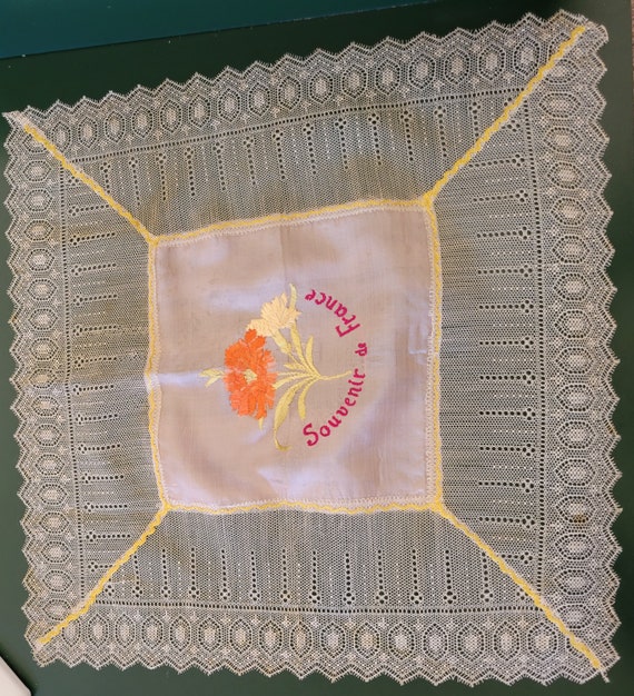 Rare Vintage Women's Handkerchief "Souvenir de Fra