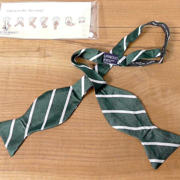 Smart Turnout Bat Wing Dartmouth University Diagonal Striped Green and White Power Bow Tie Made In England