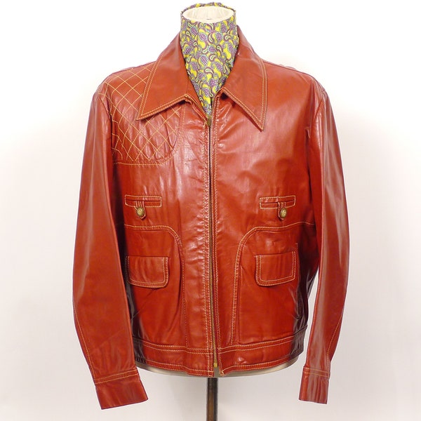 Vintage 60s 70s McGregor Leather Jacket Rust Disco Fight Club Mod Size 46  Item #298