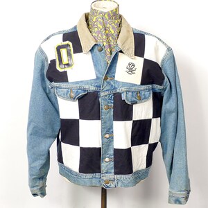 Vintage Lee Blanket Lined Denim Trucker Jacket With Custom Overlay Patch Work Size XL