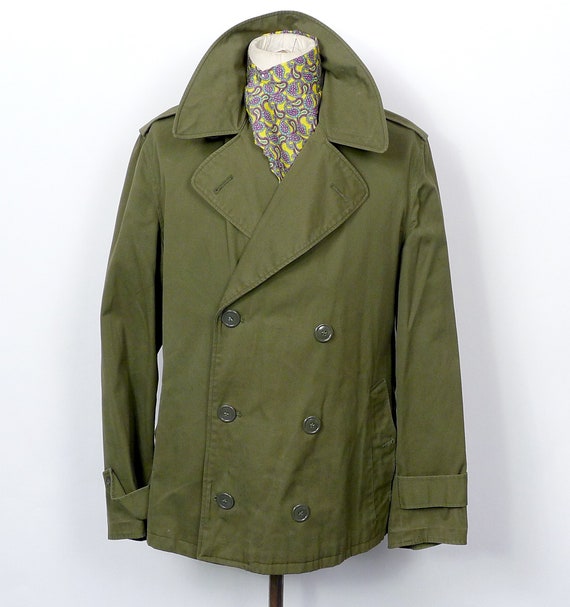 1950's Vintage Olive Army Double Breasted Cropped Military