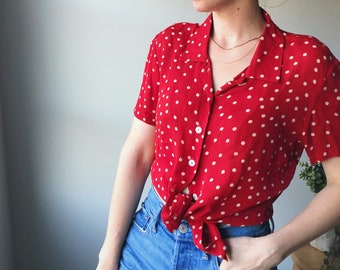 red polka dot shirt outfit