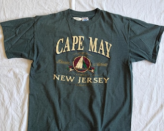 Vintage 90s Cape May NJ Graphic T-Shirt XL | Emerald Green Souvenir Tee Made in USA Single Stitch | Retro Beach Vacation Coastal Nature