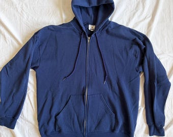 Vintage 90s Lee Zip Up Hoodie XL, Made in USA Blue Midweight Sweatshirt, Retro 1990s Lee Sport Hoodie, Oversized Streetwear Basic