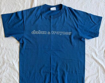 Vintage 90s Dolan & Traynor Industrial Tee | Hanes 50/50 | Made in USA | Retro NJ Tri-State Workwear Promo T-Shirt | Blue | L