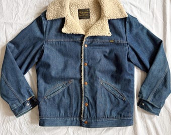 Vintage 70s Maverick Ranch Coat Denim Jacket | Sherpa Lined Trucker Jacket | Made in USA Maverick Blue Bell | Rugged Americana Workwear Coat