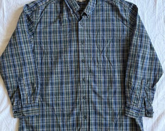 Vintage Aeropostale Plaid Button Down Shirt | Blue & Lime Green Flannel Style | 100% Cotton Long Sleeve | Size Large