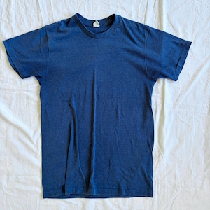 Vintage Late 80s Lee Blank Blue T-Shirt | Single Stitch Made in USA 50/50 Blend | Retro Soft Thin Minimalist Tee | Medium 38-40 image 1