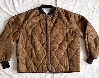 Vintage Brown Quilted Freezer Jacket Liner | Retro Diamond Stitch Workwear Coat | Gorpcore Utilitarian Bomber | Boxy Fit Insulated Mid-Layer